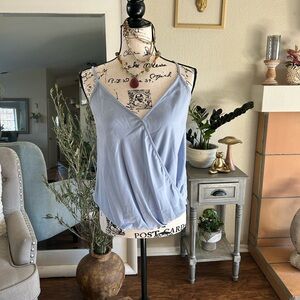 Elegant Light Blue Women's Wrap Top